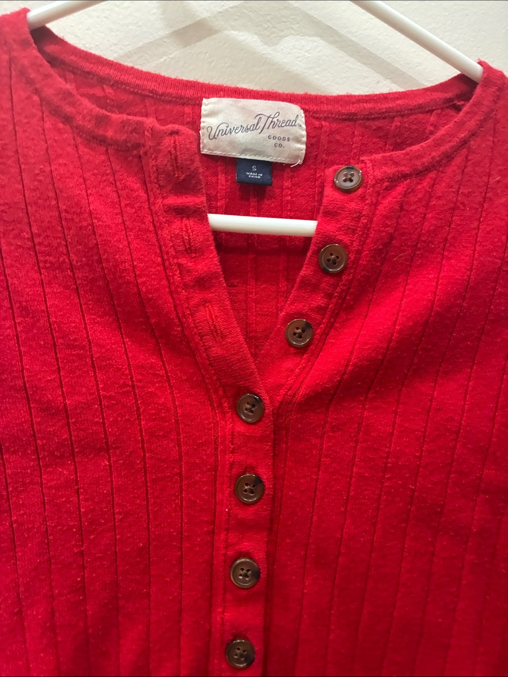 Universal Thread Red Ribbed Henley Long Sleeve Top - Picture 5 of 5